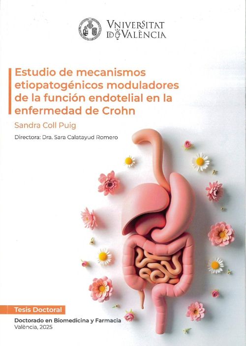 Cover photo of the thesis book, title and drawing of an intestine